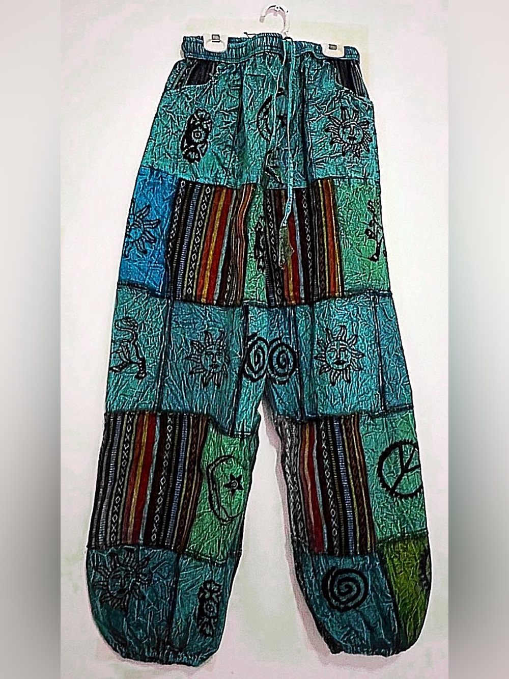 Boho Patchwork Teal Harem Pants